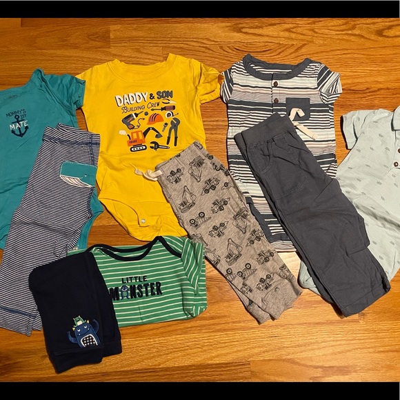 Baby boys bundle of spring summer 18 month short sleeve outfits lot of 9 pieces - Picture 1 of 7